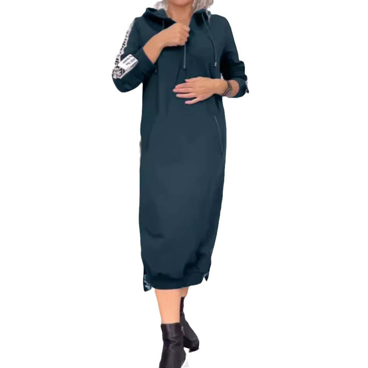 Damen nan knöchellanges Kapuzen-Sweatkleid mit Halbzip, Kängurutaschen und seitlicher Zierpaspel Echo Archiv