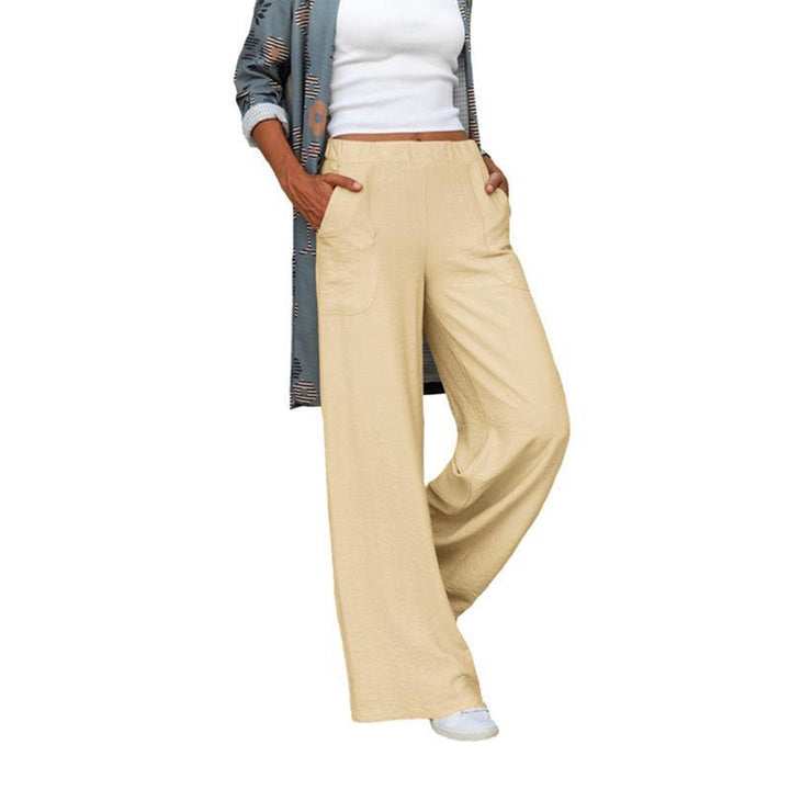 Damen nan weite Leinenmix-Hose mit hohem elastischen Bund und aufgesetzten Seitentaschen Echo Archiv