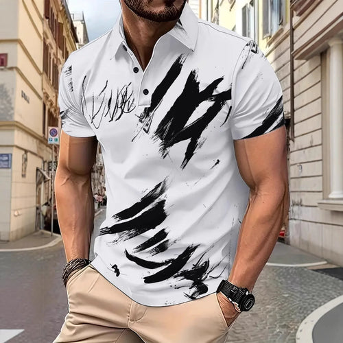 Herren Poloshirt mit kreativem Pinselstrich-Design Echoarchiv
