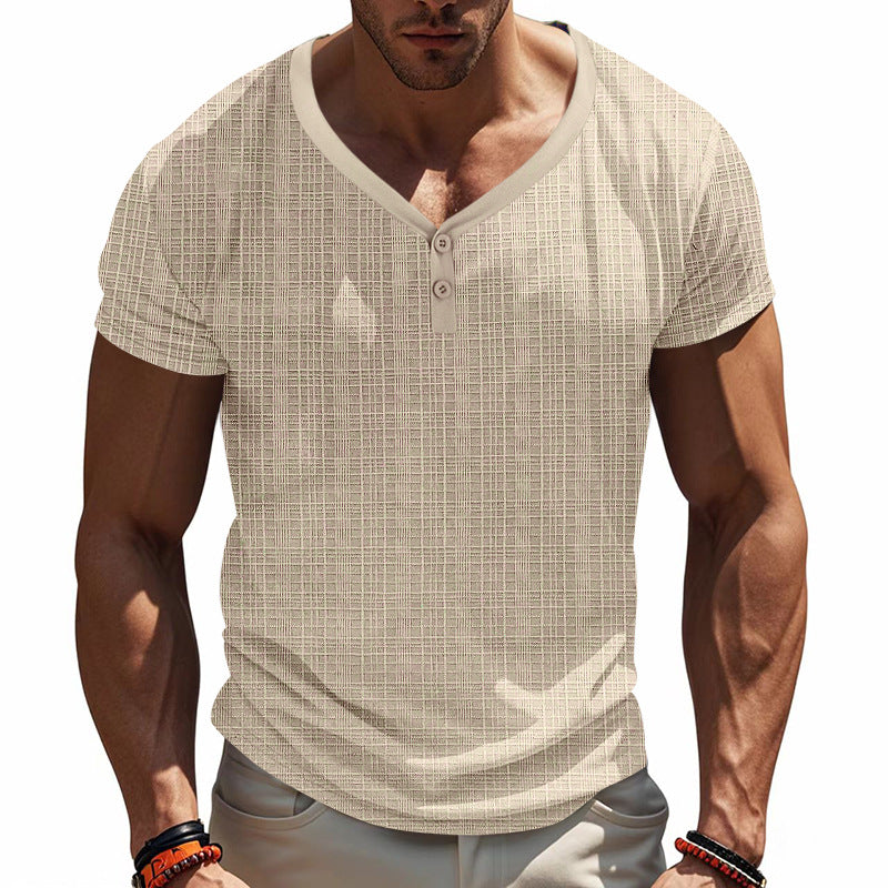 Herren Kurzarm Henley-Shirt mit strukturiertem Design und praktischen Knopfdetails Echoarchiv
