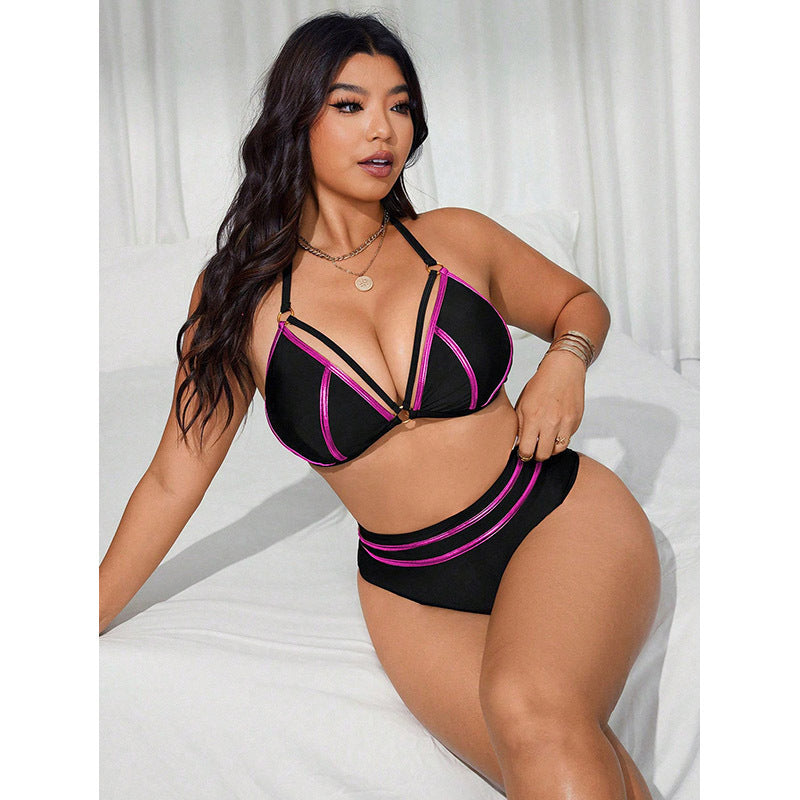 Damen Hochtaillierter Triangel-Bikini mit verstellbaren Trägern und goldenen Akzenten Echo Archiv