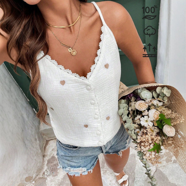 Damen Spaghetti-Trägershirt mit Herzmotiven Echo Archiv