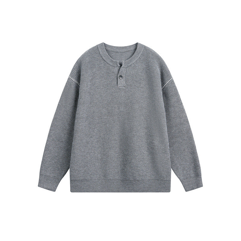 Unisex Grobstrick-Henley-Pullover mit Knopfleiste und Drop-Shoulder Echoarchiv