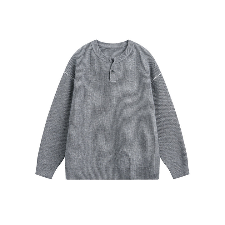 Unisex Grobstrick-Henley-Pullover mit Knopfleiste und Drop-Shoulder Echoarchiv
