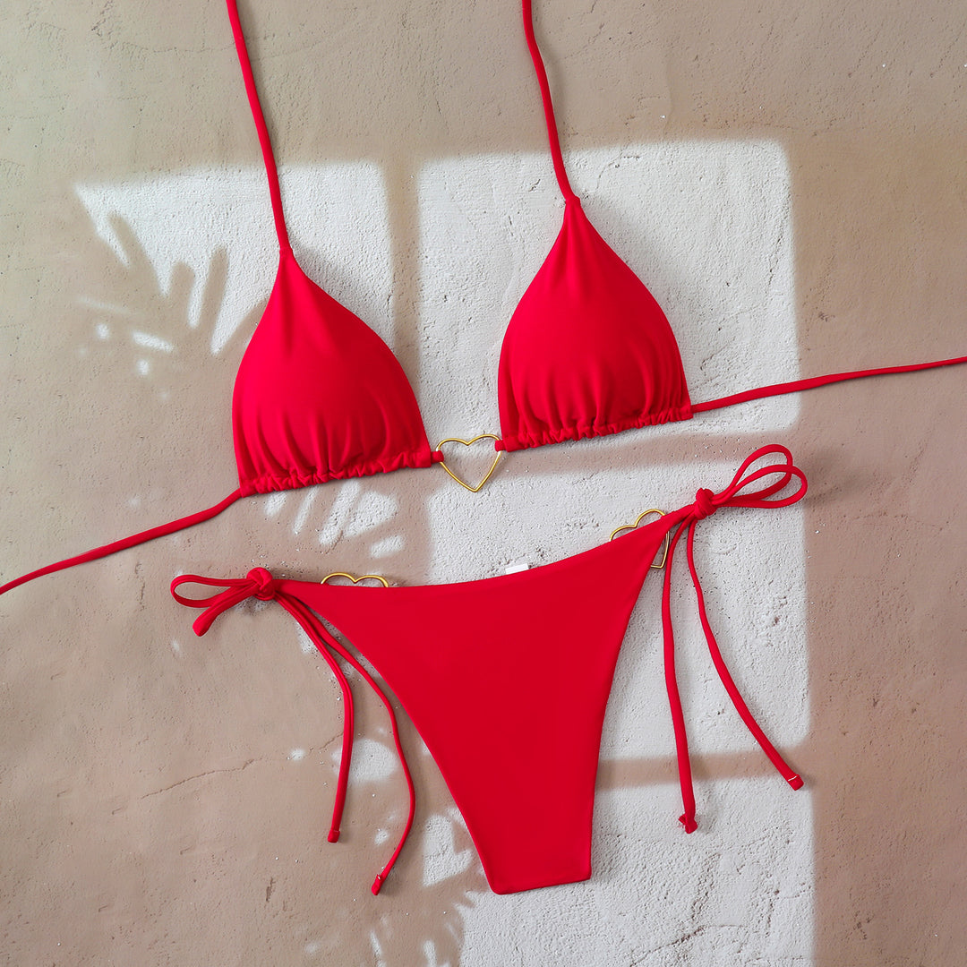 Damen Triangel-Bikini-Set mit Herz-Detail und verstellbaren Bindebändern Echo Archiv