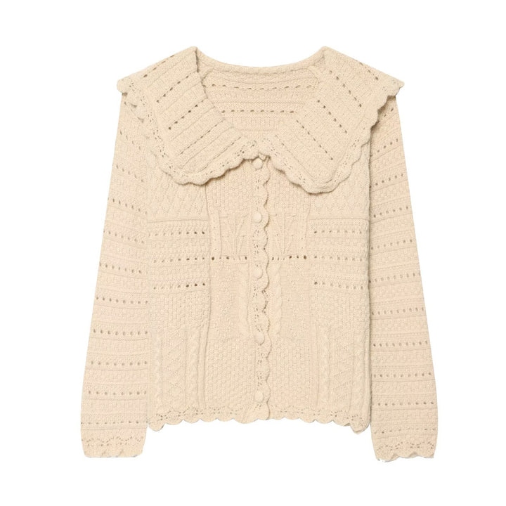 Damen Strickcardigan mit großem scallop-Kragen, Strukturmuster und Zierknopfleiste Echo Archiv