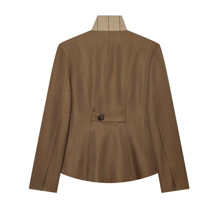 Damen Taillierter Wollblazer mit Stehkragen und Zierknopfleiste Echo Archiv
