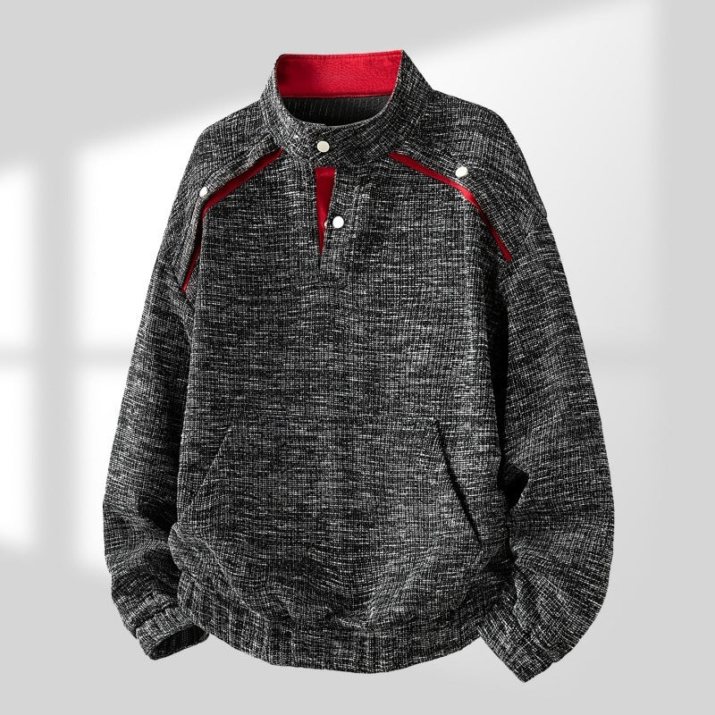 Herren Oversize Struktur-Halbzip-Strickpullover mit Stehkragen, Druckknopfblende & Kängurutasche Echoarchiv