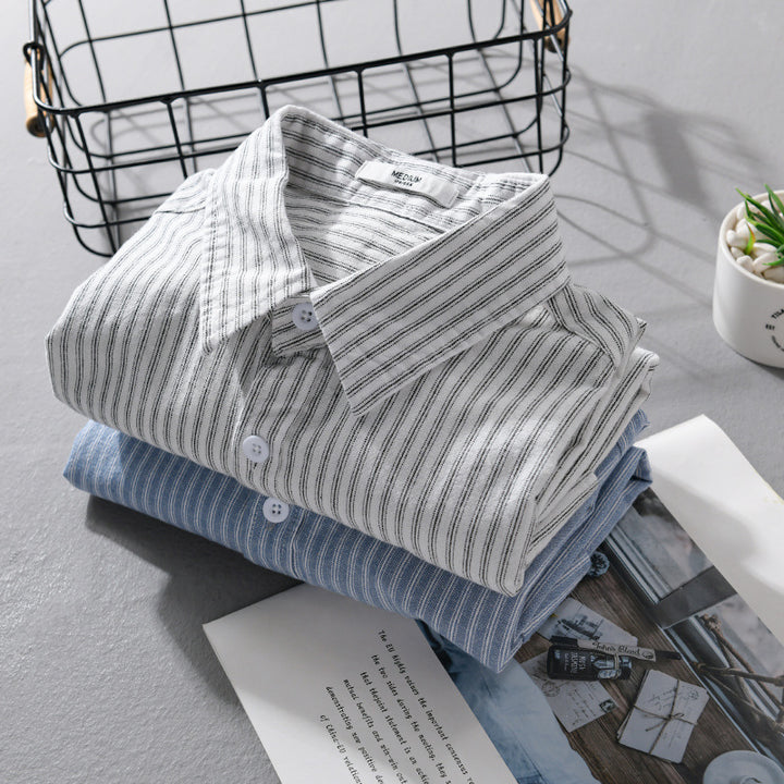 Herren Casual-Layering Hemdjacke im Streifenrelief aus leichtem Baumwolltwill mit zwei Klappbrusttaschen Echoarchiv