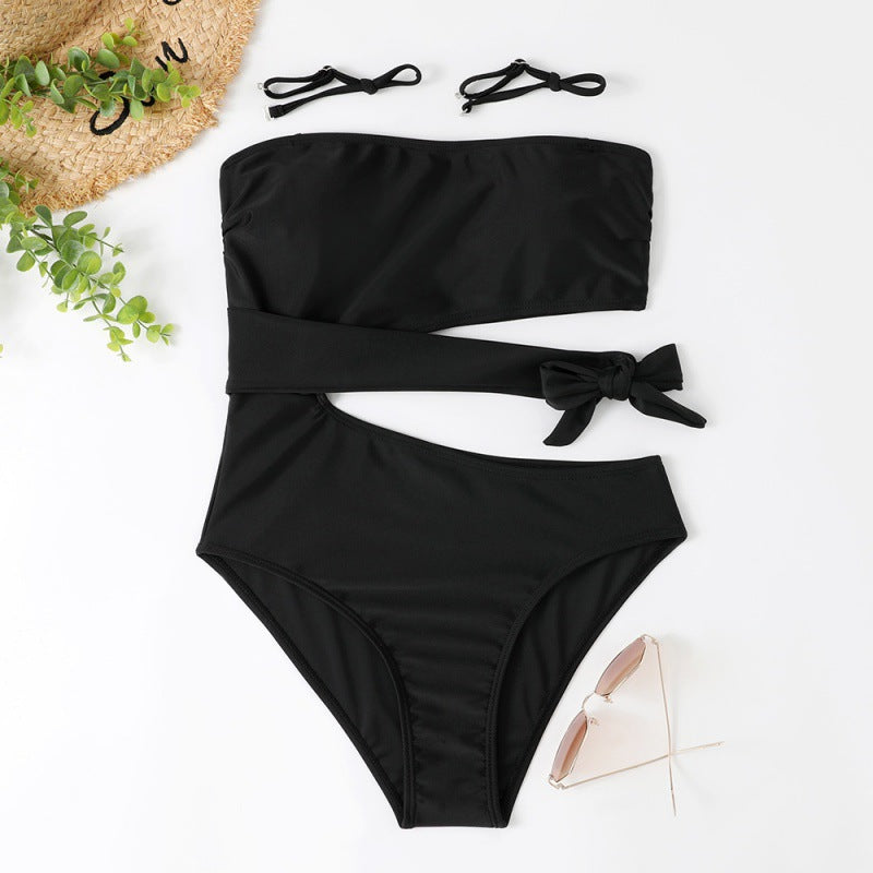 Damen Bandeau Bikini mit asymmetrischem Schnitt und modischem Animal-Print Echo Archiv