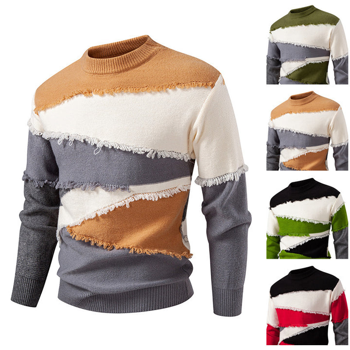 Herren Colorblock-Strickpullover mit Fransenbesatz und kurzem Stehkragen Echo Archiv