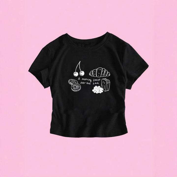 Damen T-Shirt mit kreativem Frühstücksdesign Echo Archiv
