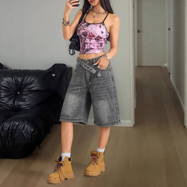 Damen lässige Denim-Shorts mit hohem Bund und weitem Schnitt Echo Archiv