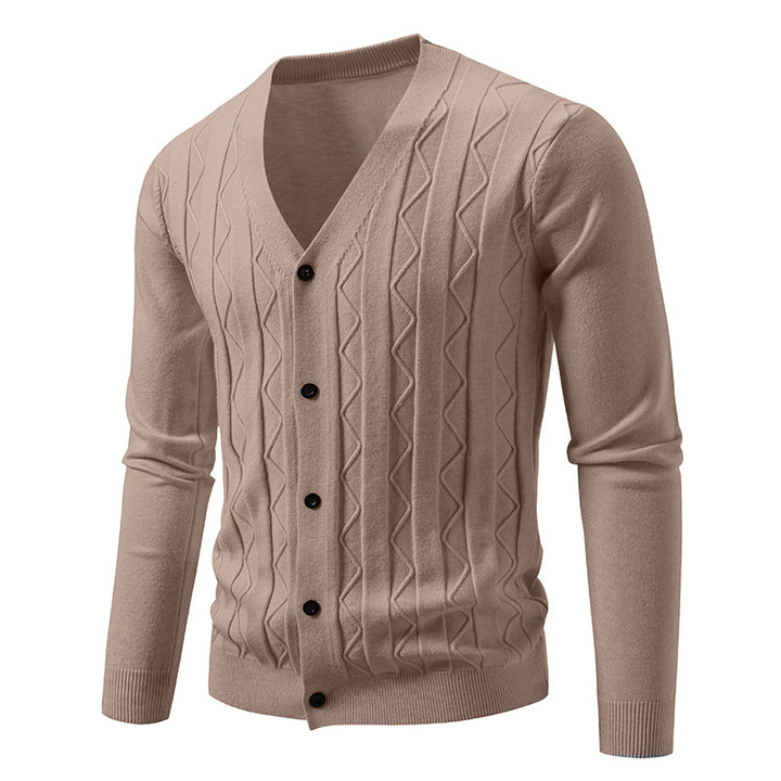 Herren nan V-Ausschnitt Strickjacke mit dezenter Zopfmusterstruktur und durchgehender Knopfleiste Echo Archiv