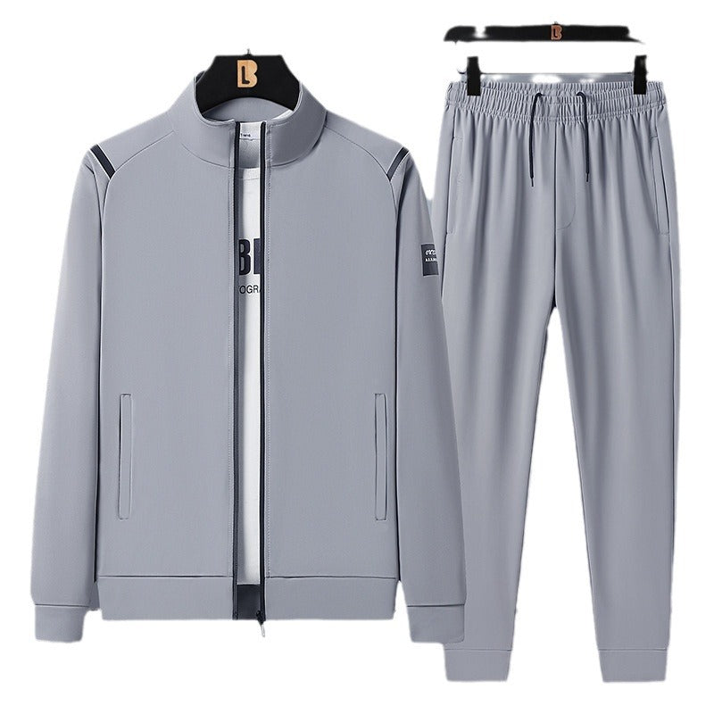 Herren lässiges Sporttrainingsset mit Stehkragen-Zip-Jacke und elastischen Kordelzug-Jogginghosen – Marzano