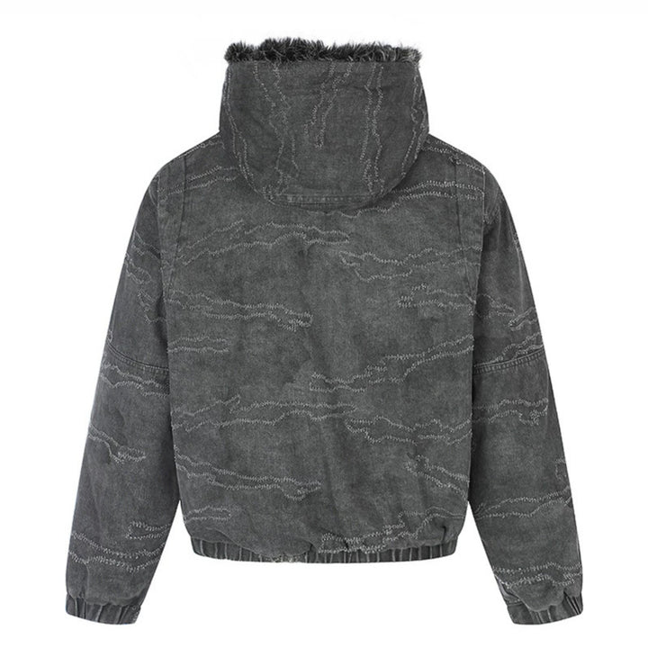 Damen Wattierte Kapuzen‑Bomberjacke mit Kunstfellbesatz, Camouflage‑Effekt und elastischem Saum Echoarchiv