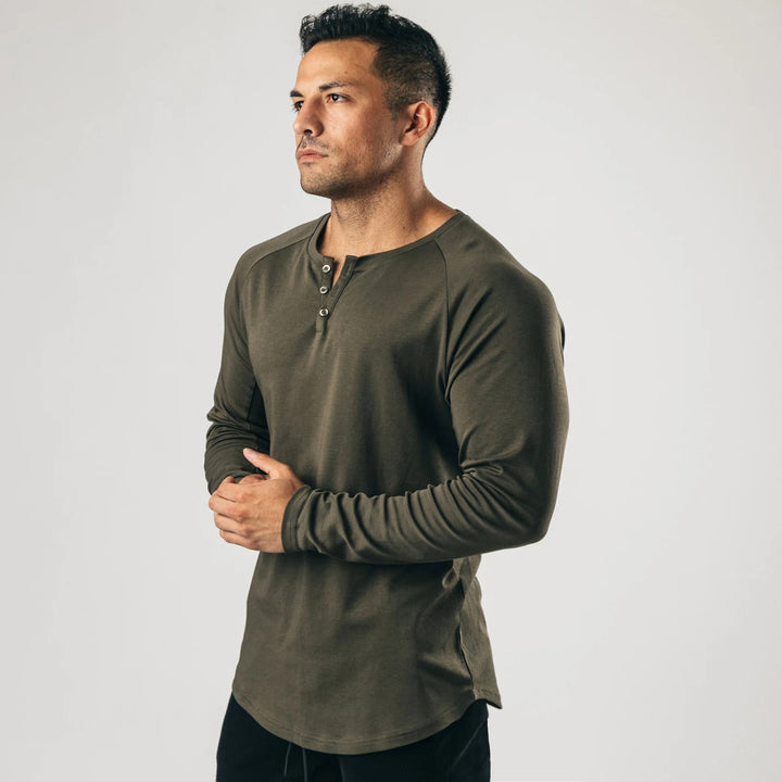 Herren Langarm Henley-Shirt mit hochwertiger Baumwollmischung und knöpfbarem Ausschnitt Echoarchiv