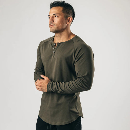 Herren Langarm Henley-Shirt mit hochwertiger Baumwollmischung und knöpfbarem Ausschnitt Echoarchiv