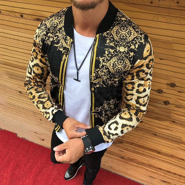 Herren modische Bomberjacke mit einzigartigem Tiermuster und goldenen Akzenten Echoarchiv