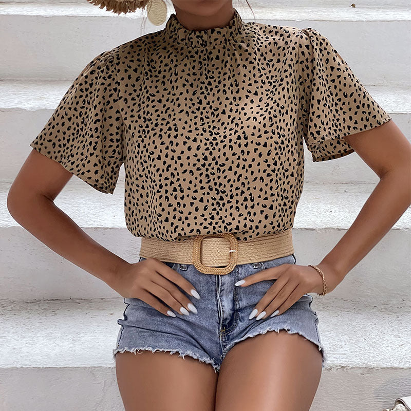 Damen Elegante Kurzarmbluse mit Leopardenmuster Echo Archiv