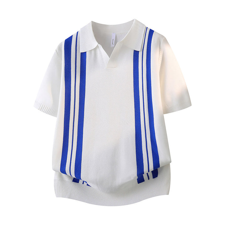 Herrenmode Poloshirt mit kurzen Ärmeln und sportlichen Streifen Echo Archive