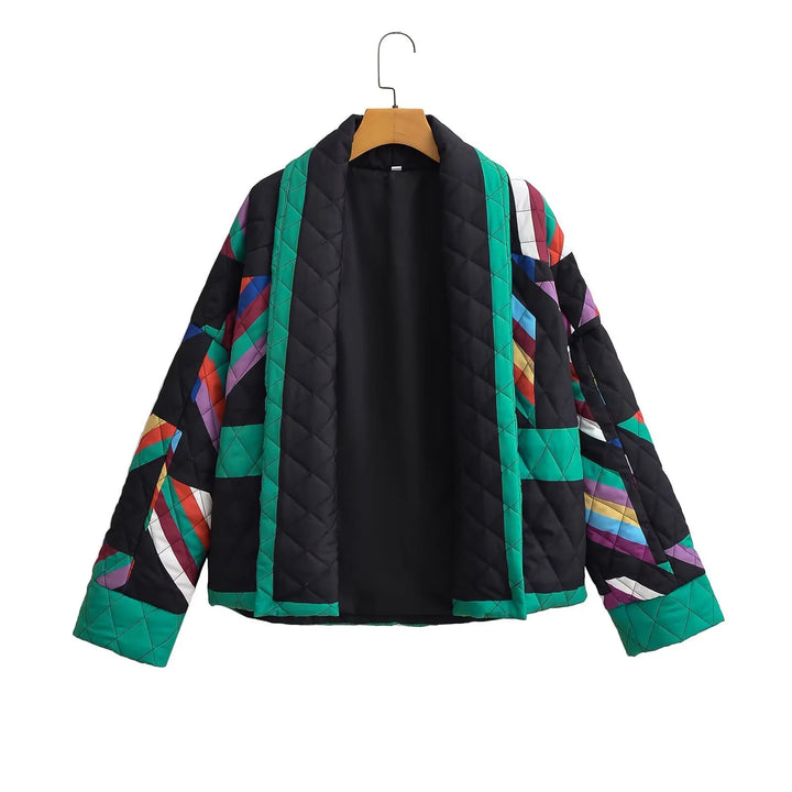 Damen nan gesteppte Kimonojacke mit geometrischem Patchwork und offener Front Echo Archiv