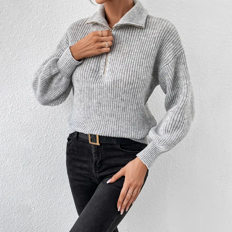 Damen modischer Pullover mit hochgeschlossenem Kragen und Reißverschluss Echoarchiv
