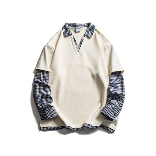 Herren Lagenlook-Pullover mit integriertem Karo-Hemdkragen und eingesetzten Hemdärmeln Echoarchiv