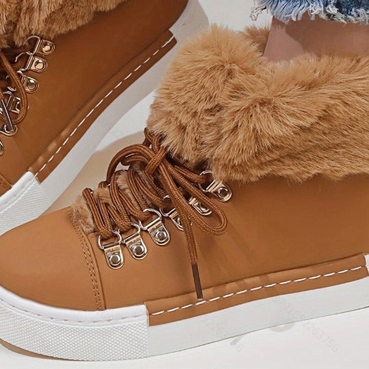 Damen Gefütterte High-Top Sneaker-Boots mit Kunstfellkragen und dekorativer Schnürung Echo Archiv