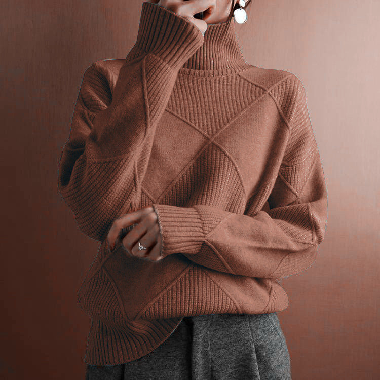 Damen nan weit geschnittener Strickpullover mit hohem Rollkragen und Rautenmuster Echo Archiv