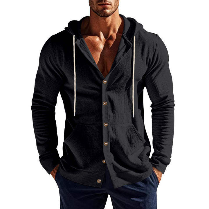 Herren lässiger Kapuzenpullover mit Knopfleiste und praktischen Taschen Echoarchiv
