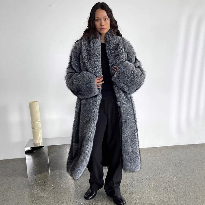 Damen Oversize langer Kunstpelz-Mantel mit voluminösen Ärmeln Echoarchiv