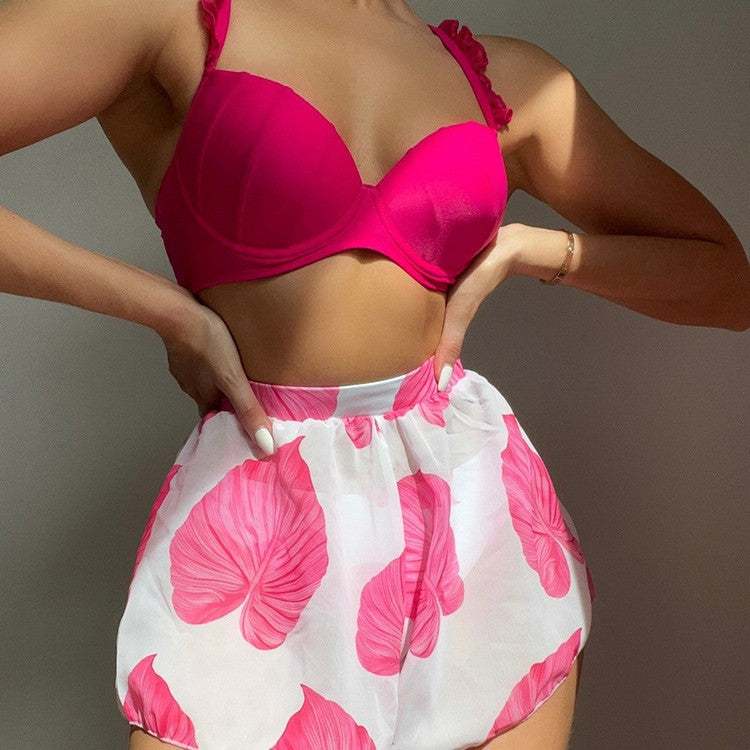 Damen Bikini-Set mit fransigem schimmerndem Oberteil und luftigem Rock Echo Archiv