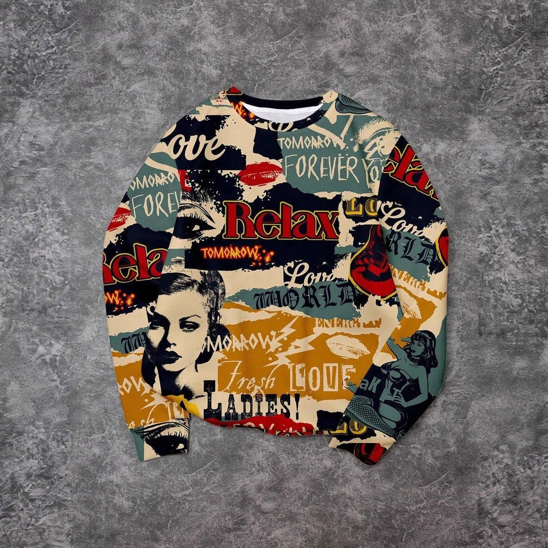 Damen Lässiger Sweatshirt mit kreativem Grafikdruck Echoarchiv