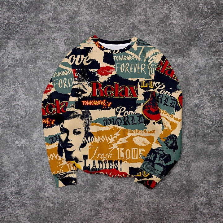 Damen Lässiger Sweatshirt mit kreativem Grafikdruck Echoarchiv