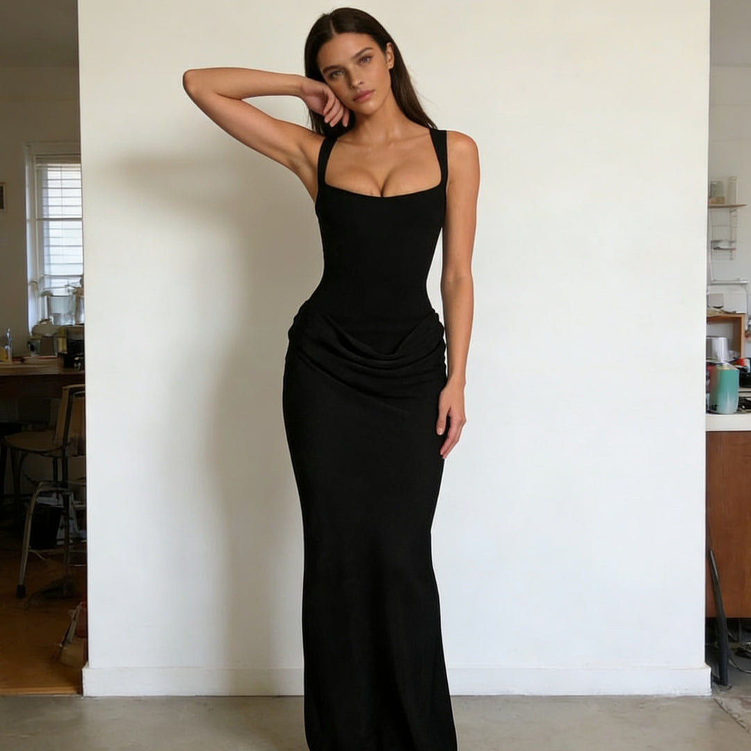Damen Elegantes Wickelkleid mit schulterfreien Trägern und raffiniertem Drapierungsdetail Echo Archiv