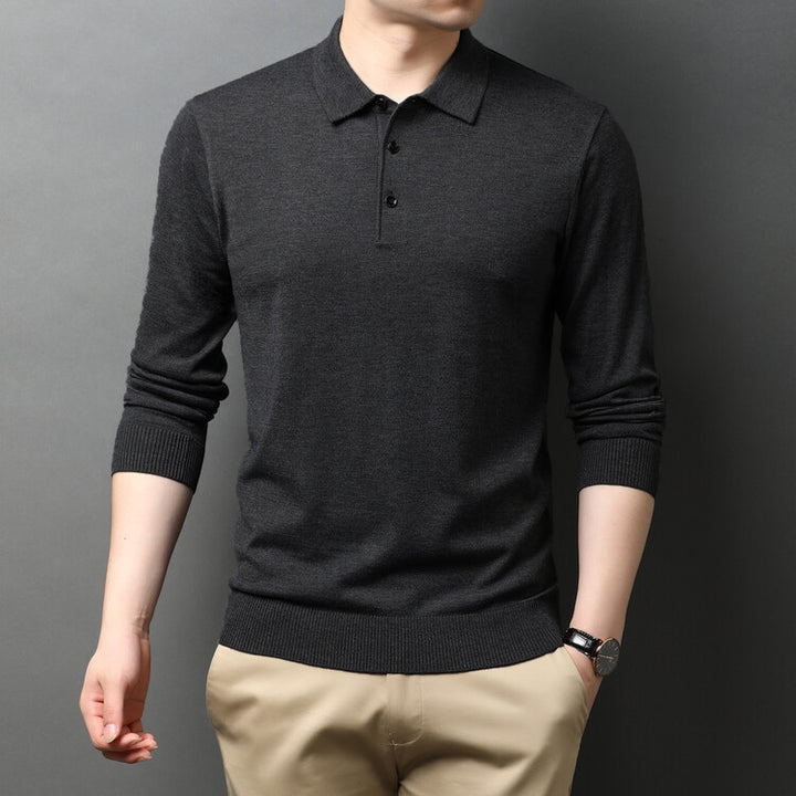 Herren eleganter Strickpullover mit Polokragen und Knopfleiste Echoarchiv