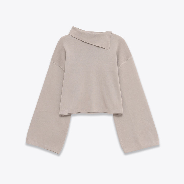 Damen oversized kurz geschnittener Pullover mit asymmetrischem Stehkragen und weitem Kimonoärmeln – Mavelle