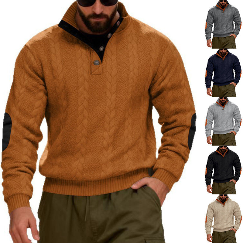Herren strukturierter Pullover mit hohen Kragen und Druckknopfdetails Echoarchiv