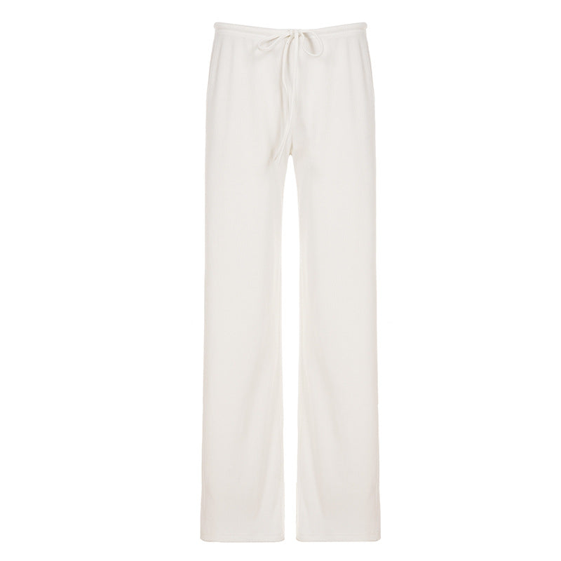 Damen nan lässige Lounge-Hose mit weitem Bein, elastischem Tunnelzugbund und feinem Rippstrick Echo Archiv