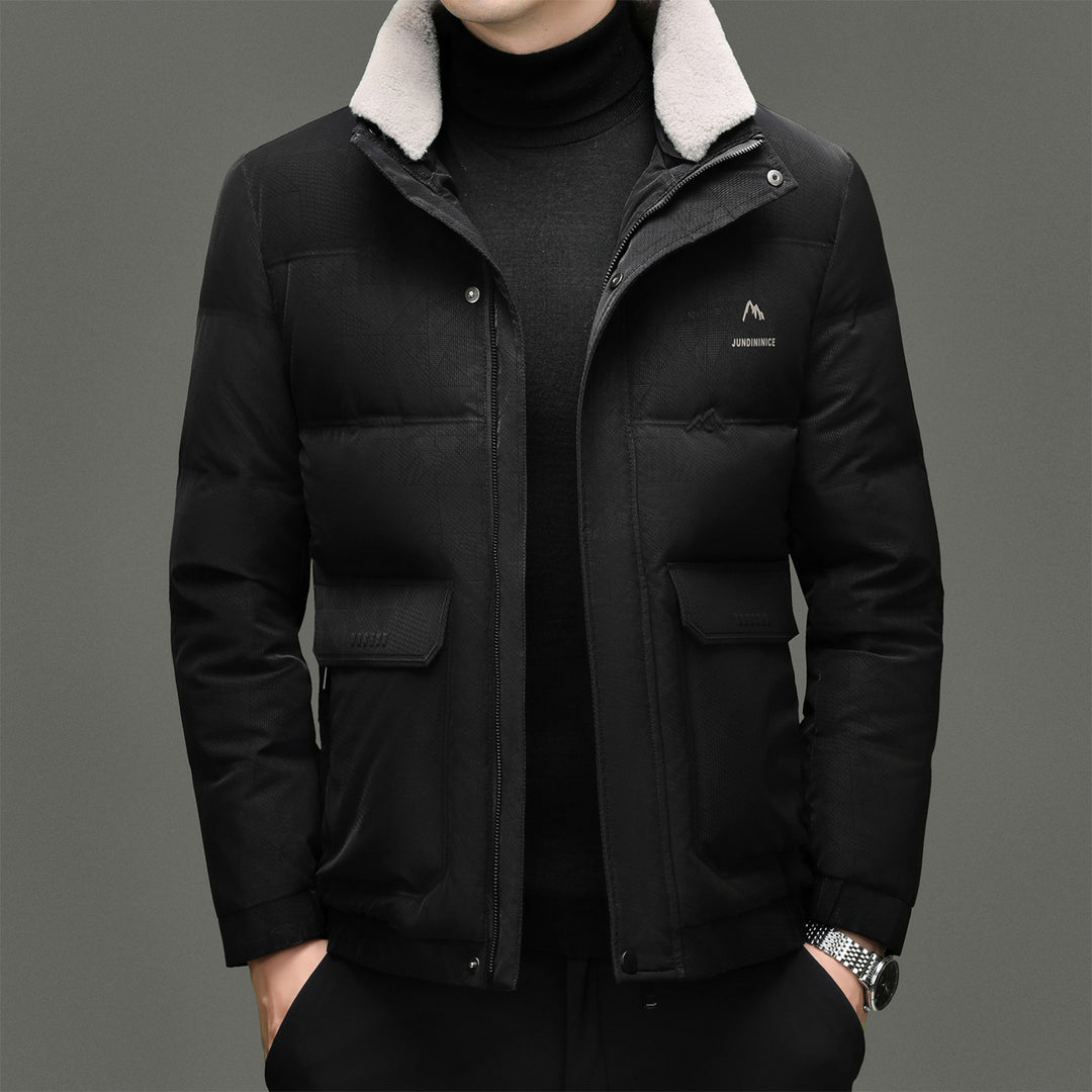 Herren gesteppte Winterjacke mit weichem Kunstfellkragen und praktischen Taschen Echoarchiv
