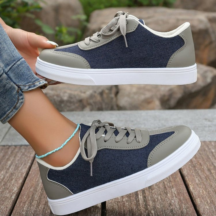 Damen Plateau‑Sneaker im Denim‑Look mit gepolstertem Komfortfußbett und Elastik‑Schnürung – Névara