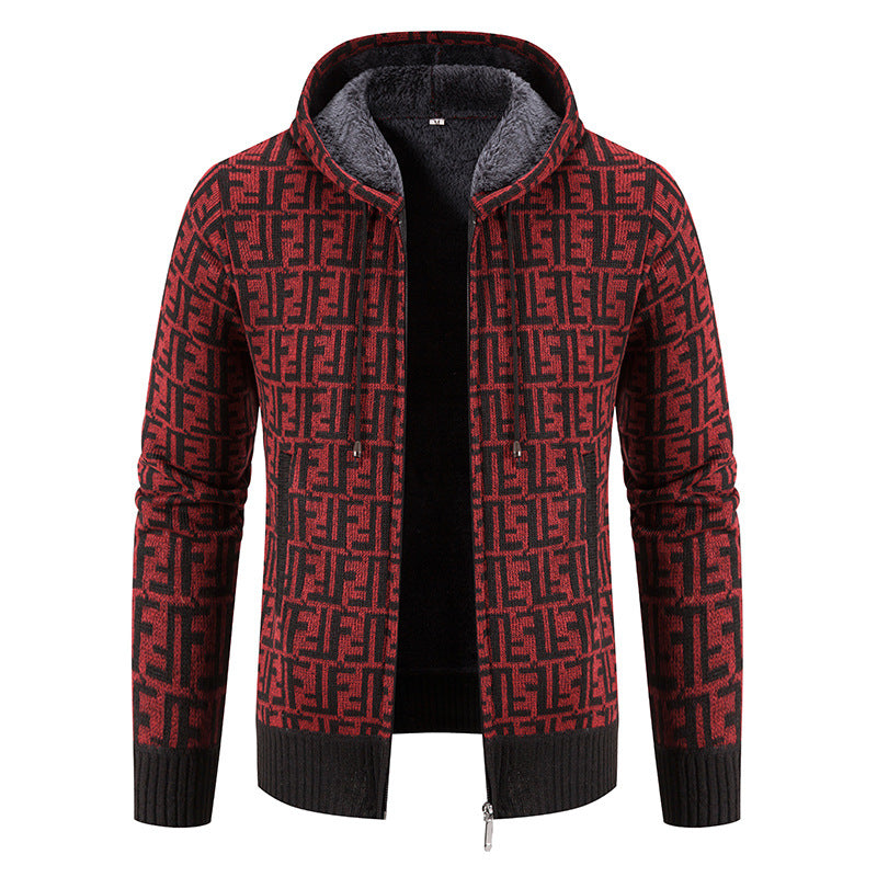 Herren Hochwertige Strickjacke mit modernem Muster und Kapuze Echoarchiv