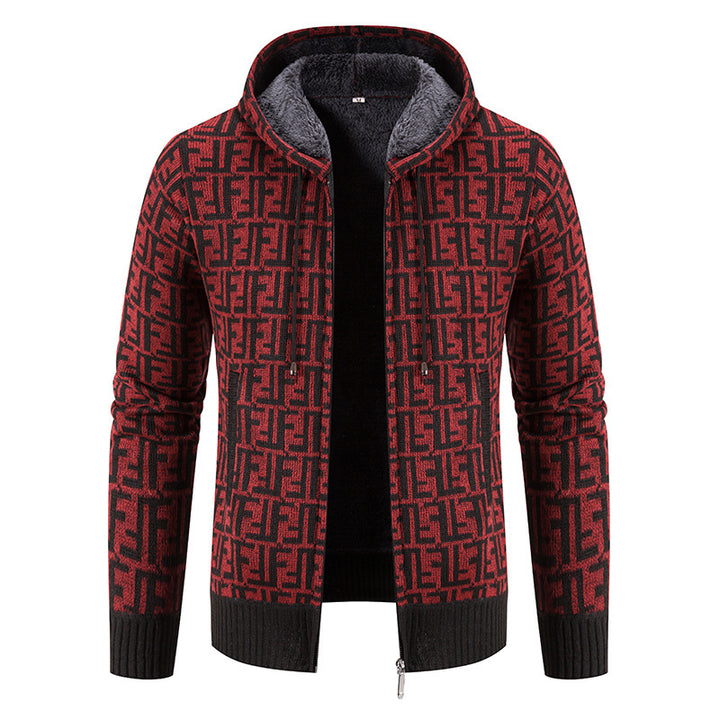 Herren Hochwertige Strickjacke mit modernem Muster und Kapuze Echoarchiv