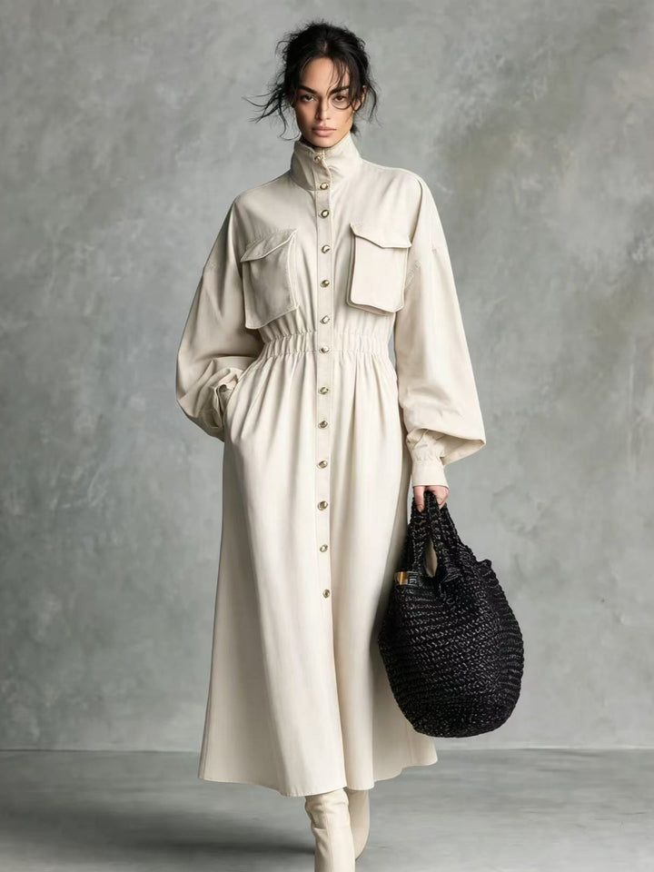 Damen Elegantes Hemdkleid mit Taschen und Taillengürtel Echo Archiv