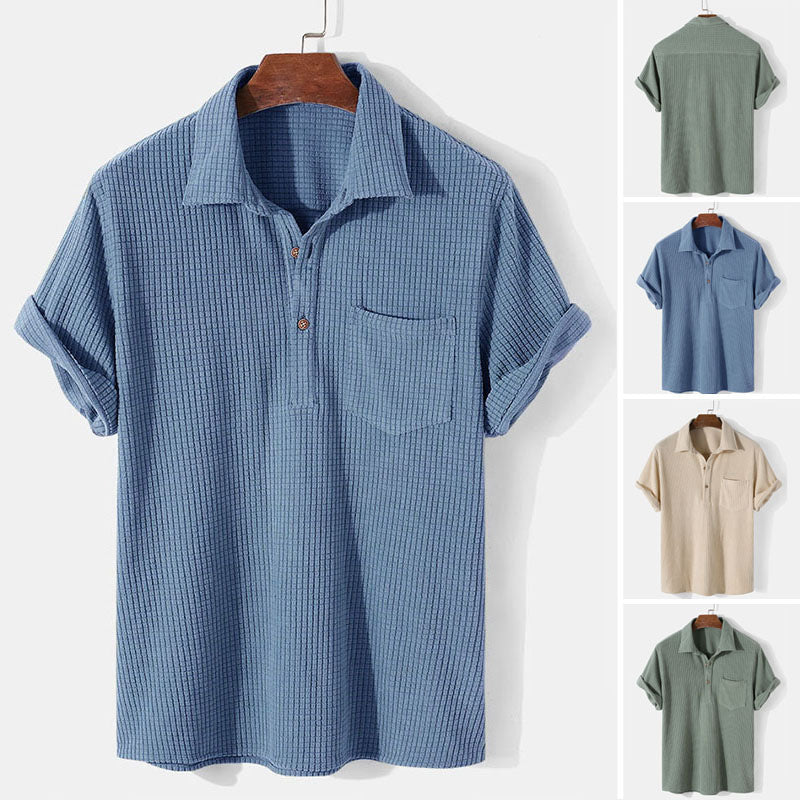 Herren Kurzarm Henley-Shirt mit strukturiertem Stoff und praktischer Brusttasche Echoarchiv