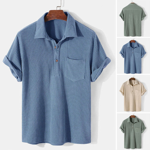 Herren Kurzarm Henley-Shirt mit strukturiertem Stoff und praktischer Brusttasche Echoarchiv