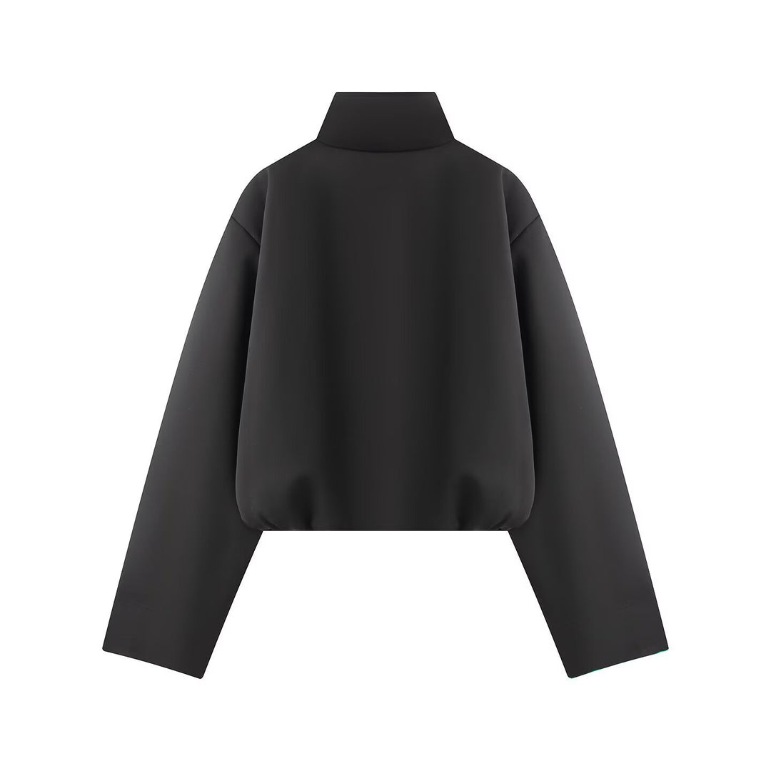 Damen Kurze Boxy-Jacke mit hohem Stehkragen, durchgehendem Reißverschluss und Oversize-Ärmeln Echoarchiv