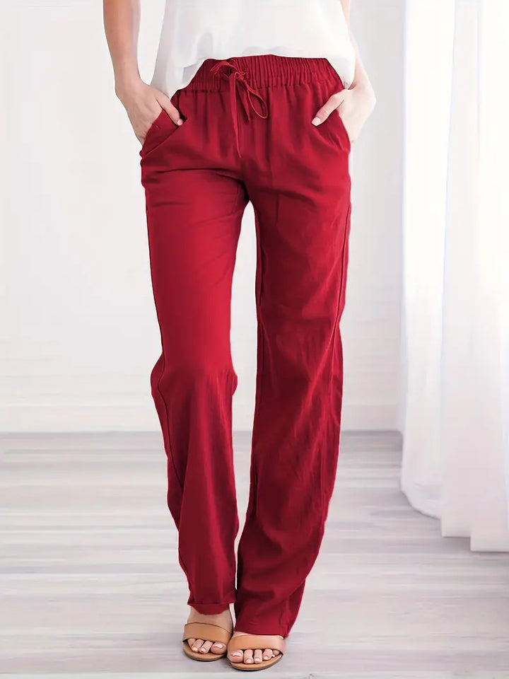 Damen Leichte Leinenoptik Palazzo-Hose mit Gummibund, Tunnelzug und Eingrifftaschen Echoarchiv