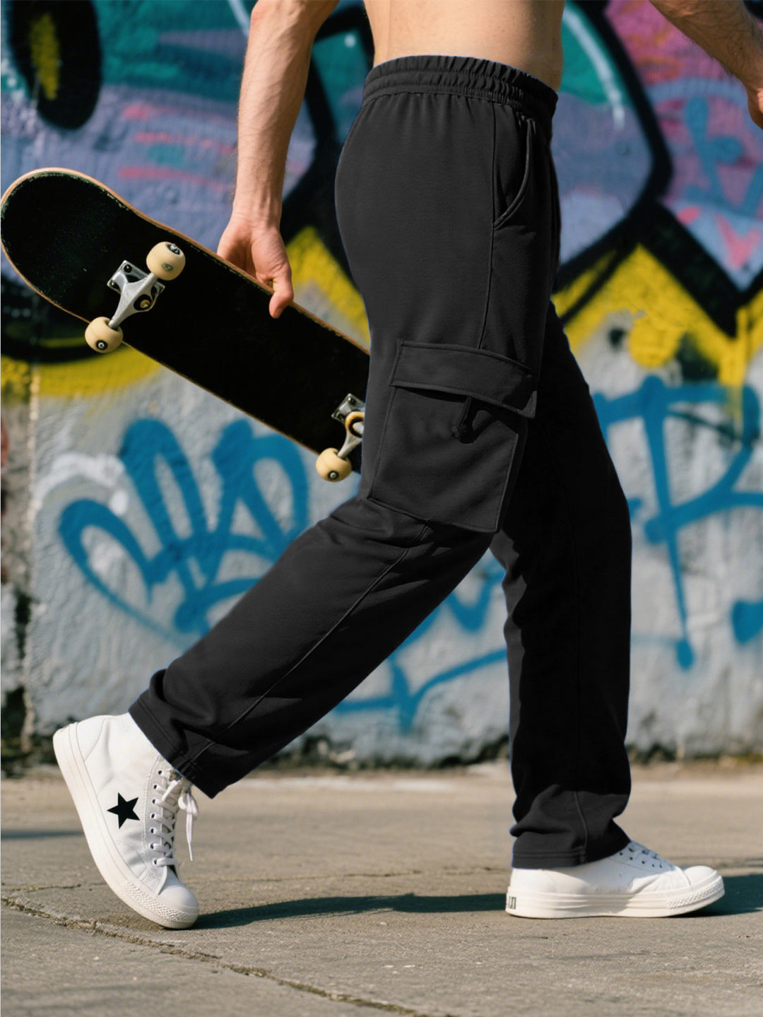 Herren Relaxed-Fit Cargo-Jogginghose mit elastischem Bund, Klapptasche & Tunnelzug – Bravaro